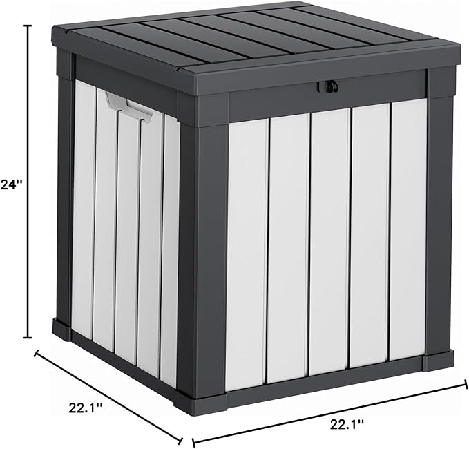 40 Gallon Resin Deck Box, Lockable Patio Outdoor Storage Box for Furniture, Garden Tools and Tools Storage, Waterproof Outside Storage Boxes - Black&White
