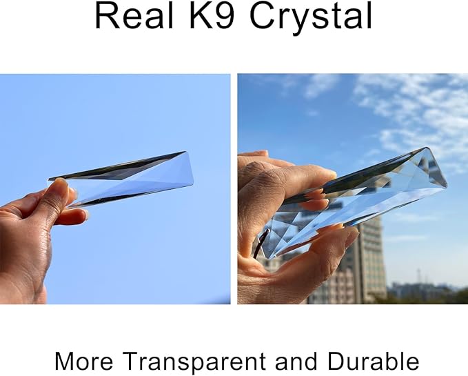 2PCS 5" Large Crystal Sun Catcher Prisms, STINO Hanging Suncatchers with Glass Prism, Rainbow Maker for Windows, Balcony, Kitchen, Garden Decoration (1, Net Rectangle Clear 2Pcs)