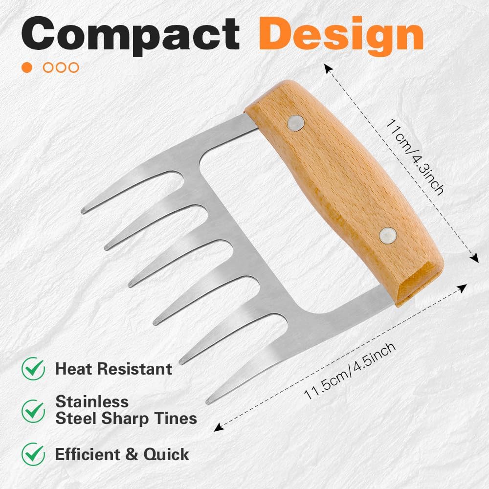 2 PCS Meat Shredder Claws, Stainless Steel Meat Claws, Metal Pulled Pork with Handle Turkey Pork Chicken Shredder Tool Accessories for Men Grilling Cooking BBQ Serving