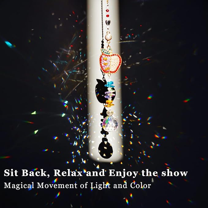 H&D HYALINE & DORA Set of 2 Crystal Sun Catchers Christmas Apple Pendant with Rhinestones, Hanging Colorful Crystal Ball Prism Sun Catcher for Home Wedding Party Christmas Garden Decor