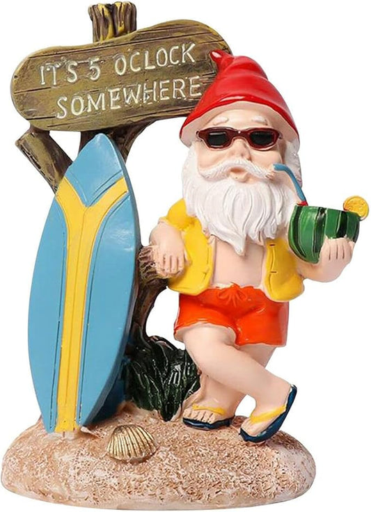 Garden Gnomes Outdoor Funny-It is 5 O'clock Somewhere Gnome Ourdoor Statue for Indoor Outdoor Garden Gnome Sculpture Patio Yard Lawn Dwarf Decoration