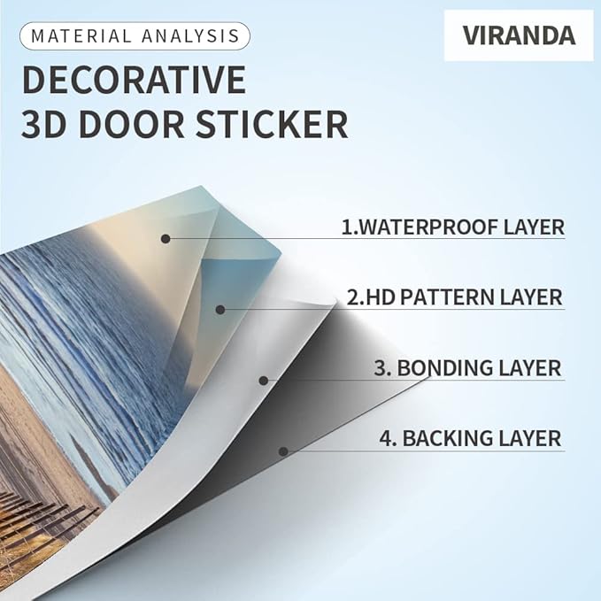 3D Door Stickers Murals Peel and Stick - Wooden Door - Door Wallpaper Self-Adhesive Door Decals Removable PVC Waterproof Door Poster for Bedroom Living Room Door Wall Decoration 37.4 x 78.7 inch