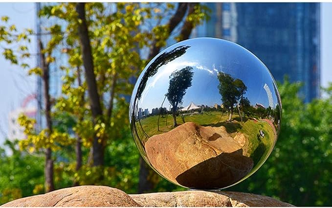 25 cm/10 inch Diameter Gazing Globe Mirror Ball,Silver Stainless Steel Polished Reflective Smooth Garden Sphere,Colorful and Shiny Addition to Any Garden or Home