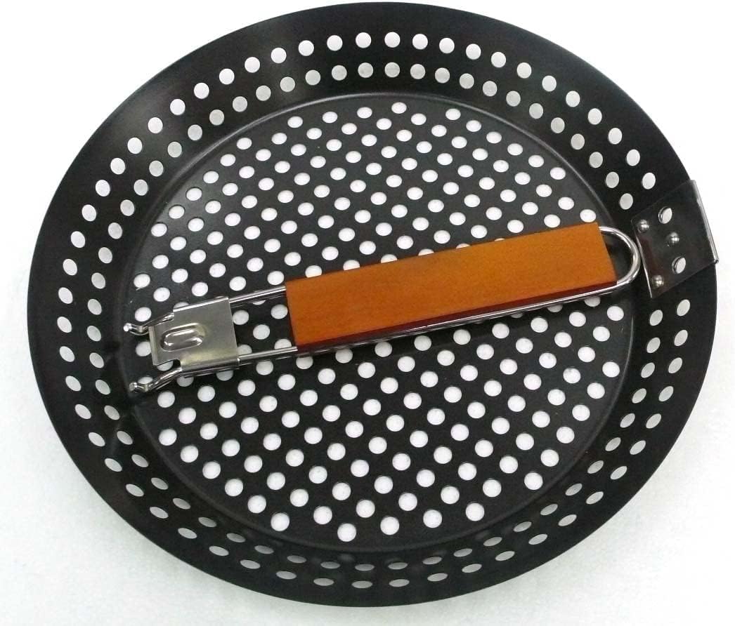 12" Non-Stick Grilling Skillet, Large Strainer with Removable Handle For Deep Frying Fried Food, Seafood & Vegetables, Grilling Basket for Indoor, Outdoor BBQ, Grill & Restaurants - Mr. Bar-B-Q 06750X