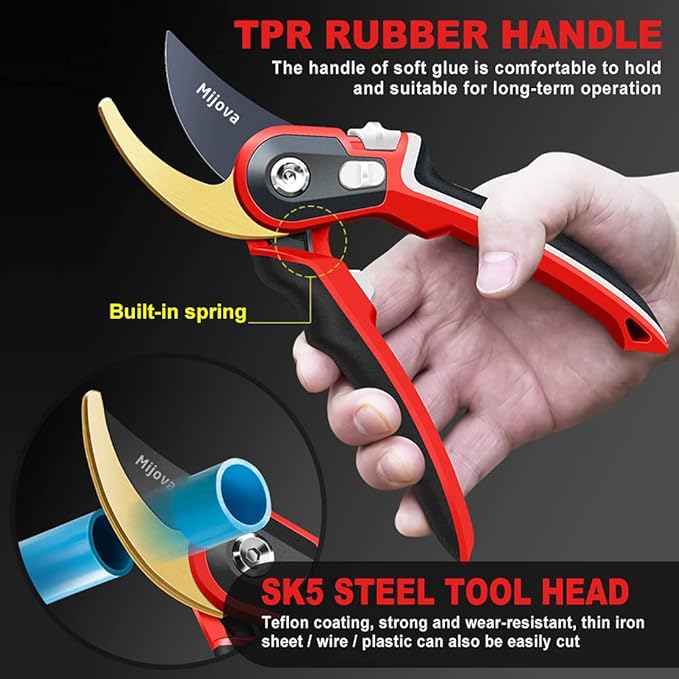 Garden Pruners, Heavy Duty Garden Clippers, Pruning Shears with Adjustable Thumb Lock, Hand Gardening Tools Pruners, High Carbon Steel Sharp Gardening Scissors