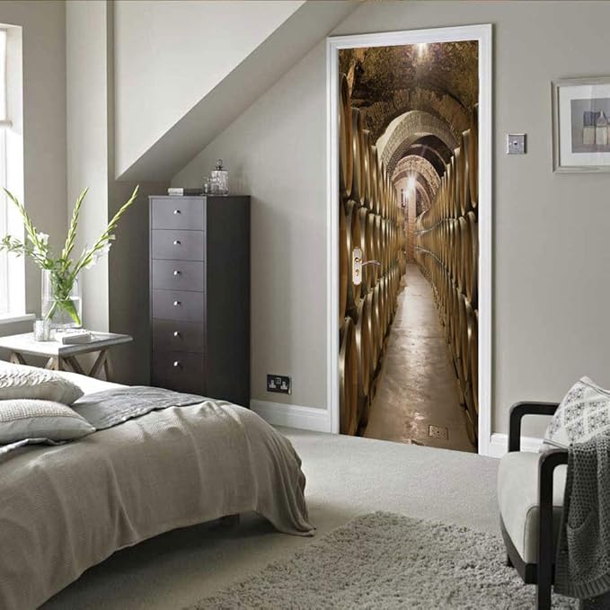 3D Door Stickers Murals Peel and Stick - Wine Cellar - Door Wallpaper Self-Adhesive Door Decals Removable PVC Waterproof Door Poster for Bedroom Living Room Door 31.5" x 78.7"