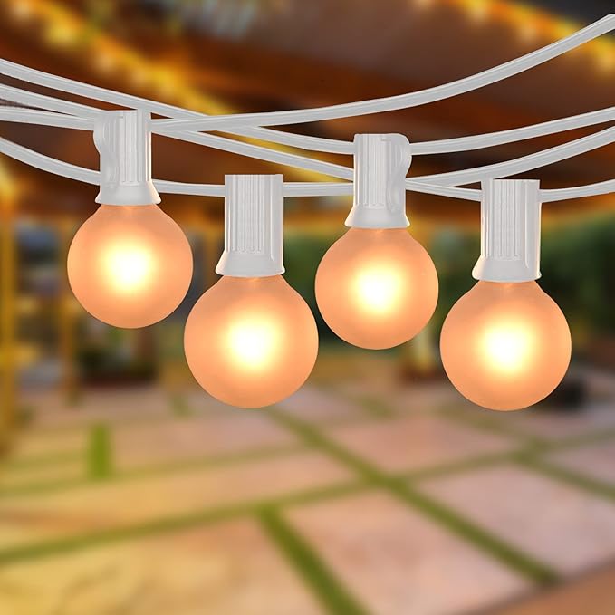 25FT Outdoor String Lights, G40 Frosted White Globe String Lights with 27 Warm White Bulbs, Hanging Patio Lights UL Listed for Indoor Outdoor Backyard Garden Wedding Party Cafe Christmas Decorations