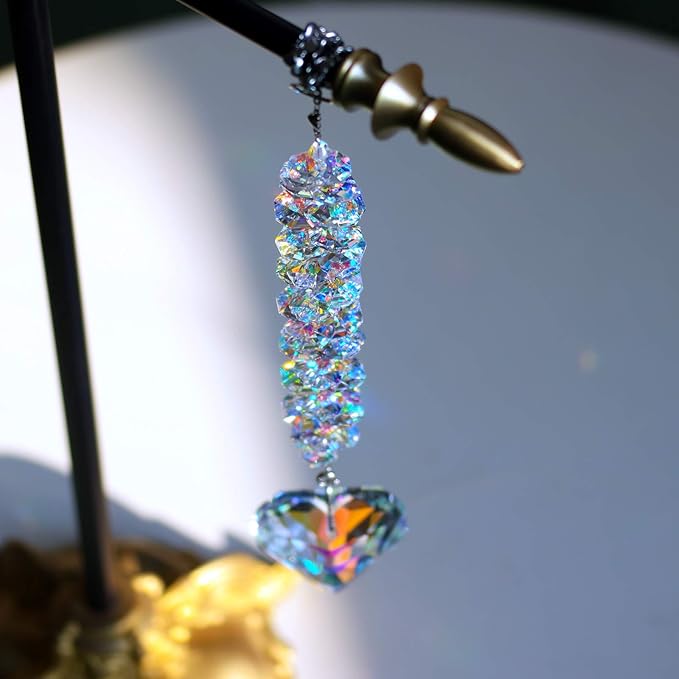45mm AB Color Heart Crystal Suncatcher, Handmade Rainbow Maker Prism, Outdoor Indoor Hanging Window Decorations，Gifts for Women Mom and Children