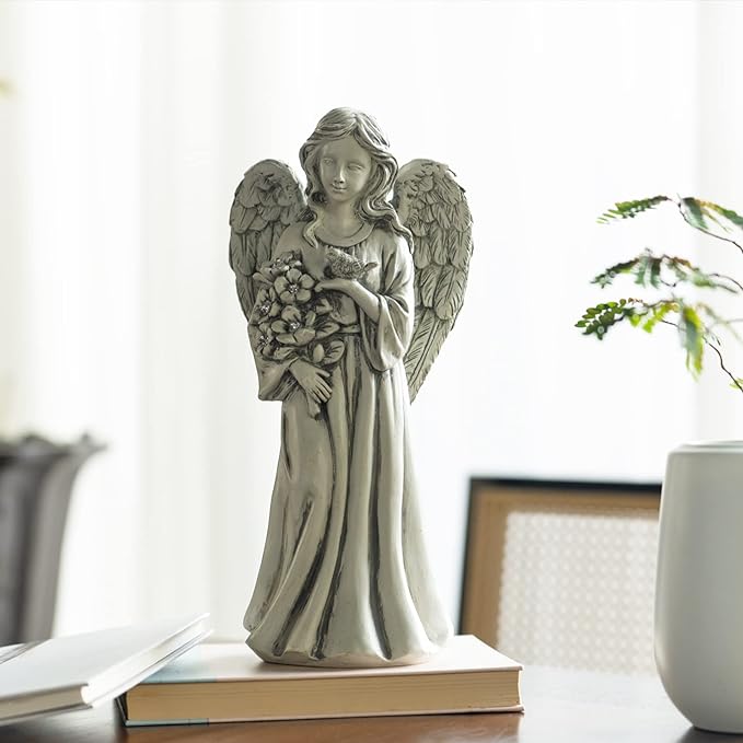 Garden Angel Decor for Outside,Solar Angel Statue for Outdoor,Angel Garden Figurine with Resin,Angel Sculpture for Patio Lawn Yard Porch Decoration,Garden Gift