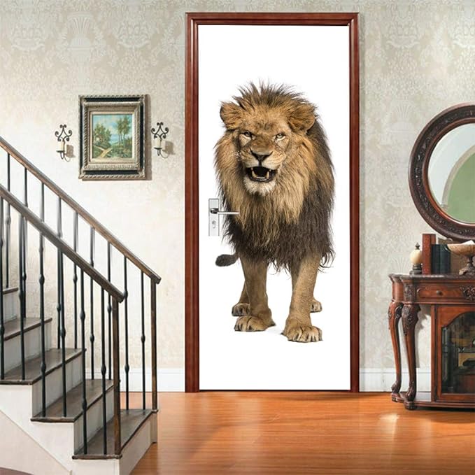 3D Peel and Stick Murals - Lion - Wallpaper Self-Adhesive Decals Removable PVC Waterproof Door Poster for Bedroom Living Room Decoration 33.9 x 78.7 inch