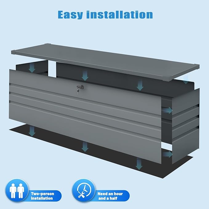 260 Gallon Metal Outdoor Storage Box Waterproof, Extra Large Deck Box and Patio Cushion Box for Storing Gardening Tools, Pool Supplies