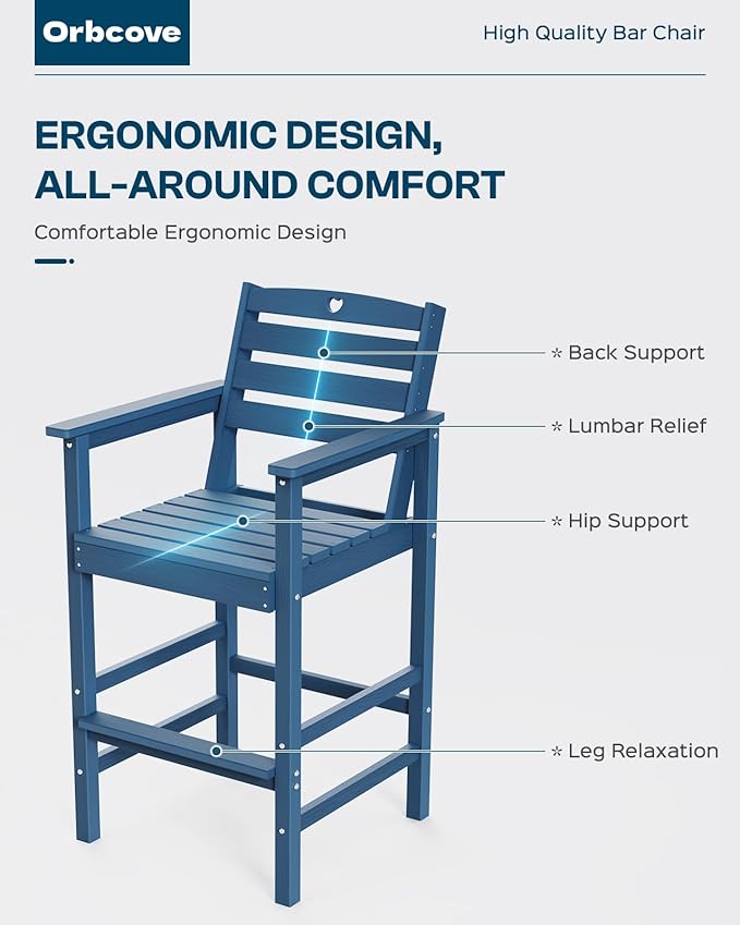 3-Piece Bar Height Patio Table and Chairs Set, HDPE Wood Grain Outdoor Bar Table and Chairs with Heart Cutout Design, Weather-Resistant Bar Height Furniture for Deck, Porch, Pool (Navy Blue)