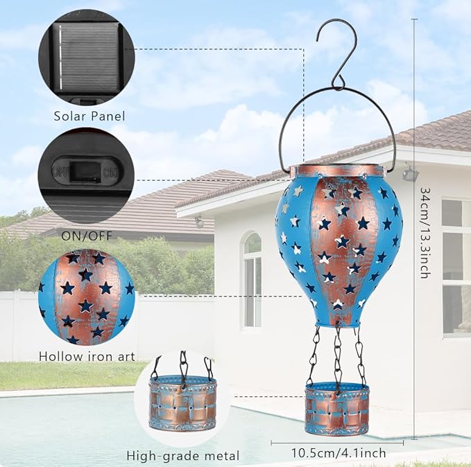 Hanging Solar Lantern,2-Pack Solar Powered Hot Air Balloon Lantern,Hanging Solar Lights Outdoor Waterproof for Lawn Porch Tree Garden Decorations