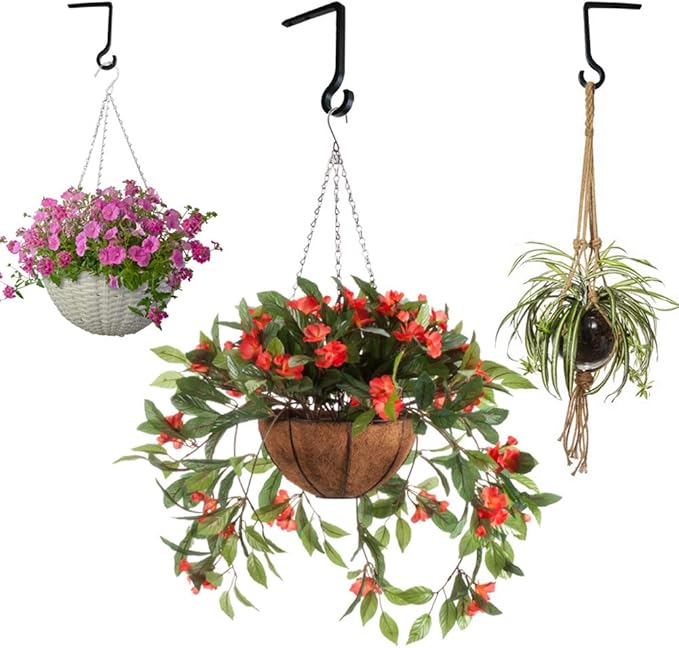 Hanging Plant Bracket 6inch Metal Plant Hook Shepherds Hook Decorative Wall Plant Hanger for Hanging Lanterns, Bird Feeder, Flower Basket, Home Decor Indoor & Outdoor (2, Gold Hammertone)