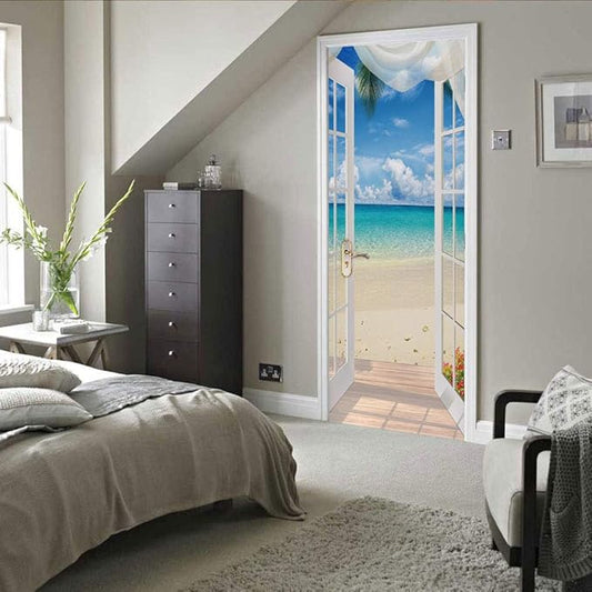 3D Door Stickers Murals - Landscape - Peel and Stick - Waterproof & Washable - Matt Finish - 31.5" x 78.7" - 2 Pieces - White - Door & Wall - Adults - All Seasons