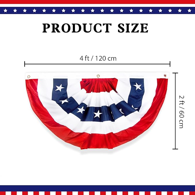 2x4 Ft American Bunting Flags Outdoor, USA Pleated Fan Flag for Outside, 4th of July Decorations Memorial Day Patriotic Flags Bunting Outdoor Indoor Decor (Set of 3)