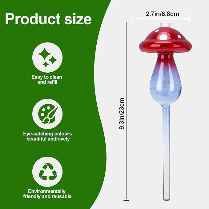 Headley Tools Plant Watering Globes Mushroom, Glass Plant Watering Globes, Self Watering Planter Insert, Cute Self Watering Globes - (4 PCS)