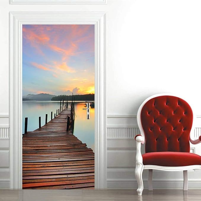 3D Door Stickers Murals Peel and Stick - PIER - Door Wallpaper Self-Adhesive Door Decals Removable PVC Waterproof Door Poster for Bedroom Living Room Door 37.4" x 84.6"