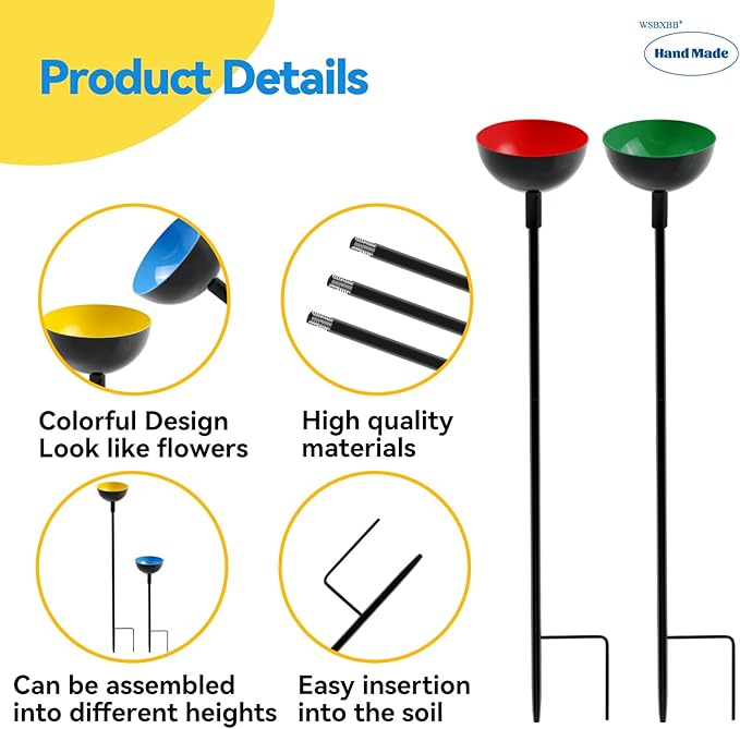 4 Pack Bee Cups For Garden, Bee Waterer And Butterfly Water Stations, Bee Water Catcher Cups For Thirsty Pollinators, Bee Bath, Colorful Metal Garden Sculpture Stakes Decor, Bee Houses For The Garden