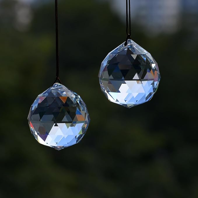 2PCS 4cm Clear Ball Crystal Sun Catcher Prisms, STINO Hanging Suncatchers with Glass Prism, Rainbow Maker for Windows, Home, Room, Garden Decor (1, Ball Clear 2Pcs)