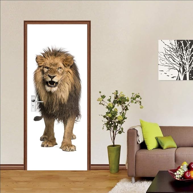 3D Peel & Stick Murals - Lion - Wallpaper, Self-Adhesive, Removable PVC, Waterproof - Bedroom/Living Room Decoration - 35.4 x 78.7 inch