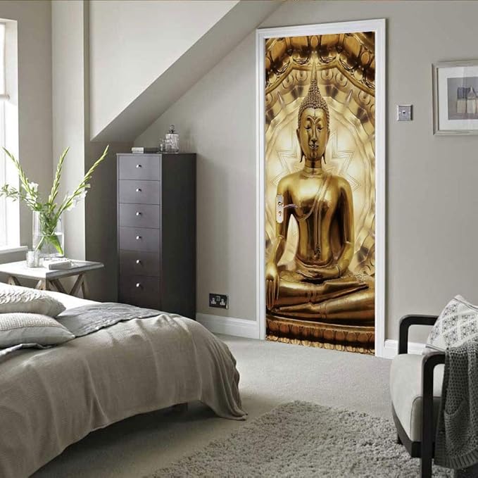 3D Door Stickers Murals - Buddha Statue - Peel and Stick - Waterproof & Washable - Matt Finish - 37.4" x 82.7"