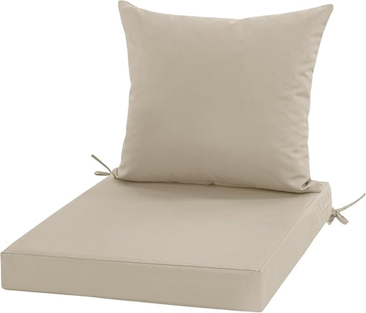 24x24 Inch Outdoor Cushions for Patio Furniture, Waterproof Outdoor Chair Cushions w/Fade-Resistant, Removable & Machine-Washable Covers, Deep Seat Sofa/Couch Pad Replacement – Set of 1/2/4, Cream