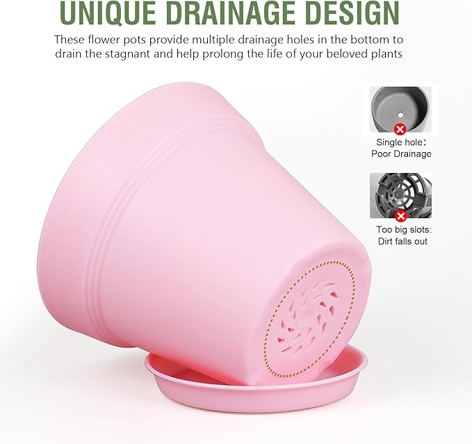 4 inch Small Plastic Nursery Pots,16 Pack Plant Pots for Indoor Outdoor Plants, Flower Pots with Drainage Holes and Saucers, Decorative Seeding Starter Planters for House Plants, Colorful