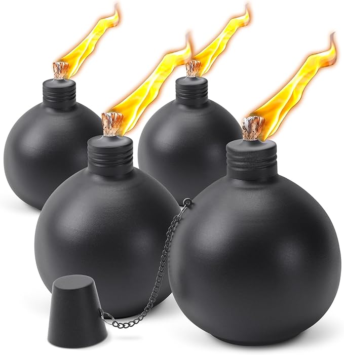 4 Pack Citronella Tabletop Torches, 25 oz Table Top Torches for Outdoor, Metal Oil Burner Candles, Garden Torches with Fiberglass Wick for Yard, Patio, Deck, Garden, Party, Landscape.