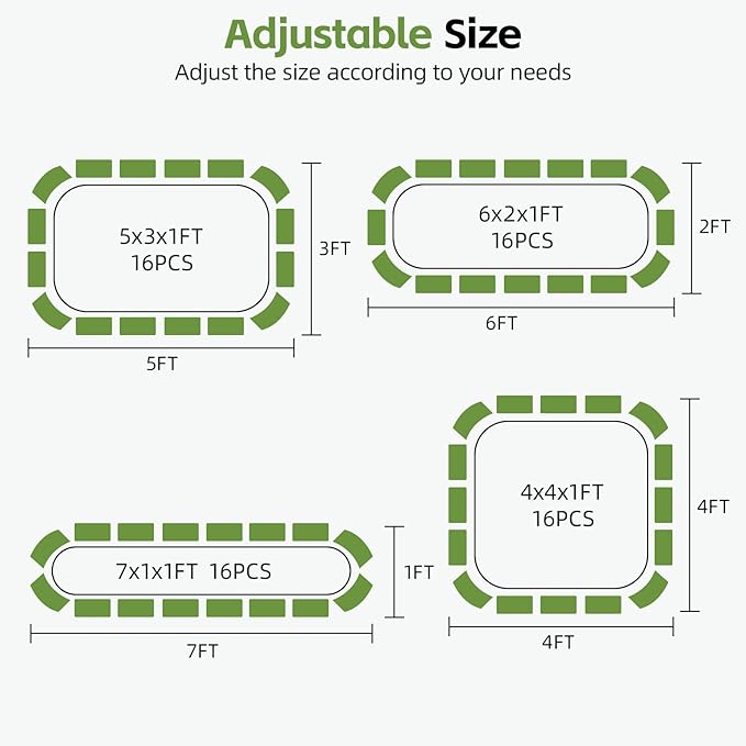 4-in-1 Modular Raised Garden Bed Kit - Adjustable Sizes (5x3x1ft, 4x4x1ft, 6x2x1ft, 7x1x1ft) - Heavy Duty Galvanized Steel Planter Box with Bracing Rods & Gloves for Vegetables, Fruits