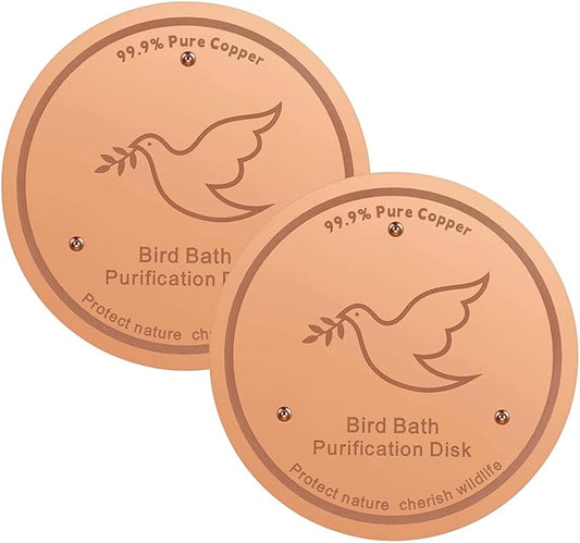 2Pack Bird Bath Copper Purification Disk | 0.6mm Reinforced 99.9% Pure Copper | Universal Fit for Outdoor Birdbaths(Birdbath Copper 2 Pack)