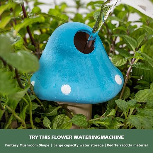 4 Pack Terracotta Watering Spikes, Vacation Self-Watering Planters Devices - Continuous Moisture with Slow Release Watering System - Perfect for Indoor Outdoor Plants (Fantasy Mushroom)