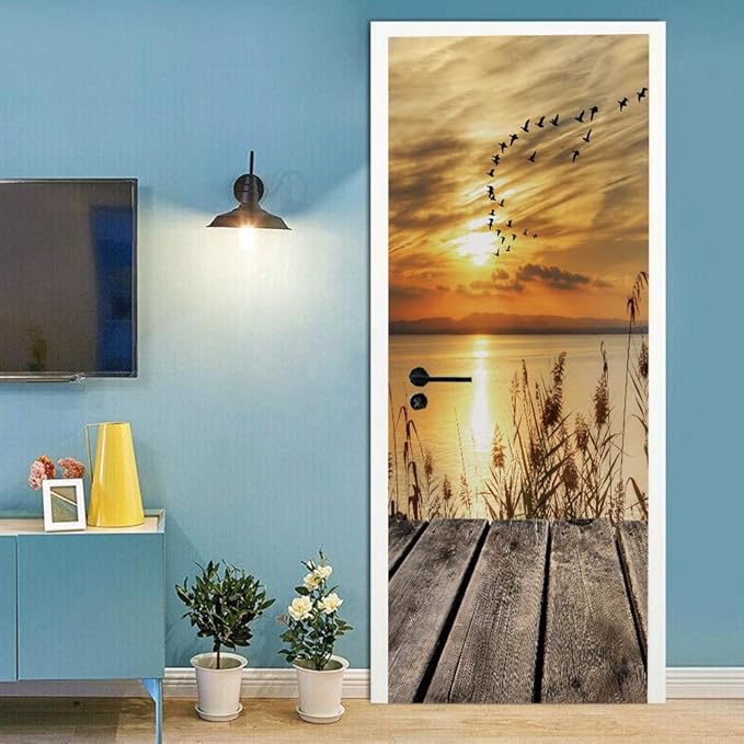 3D Door Stickers Murals - Peel & Stick - PIER - Wallpaper - Self-Adhesive Decals - Removable PVC - Waterproof - Door Poster - Bedroom & Living Room - 37.4" x 84.6"