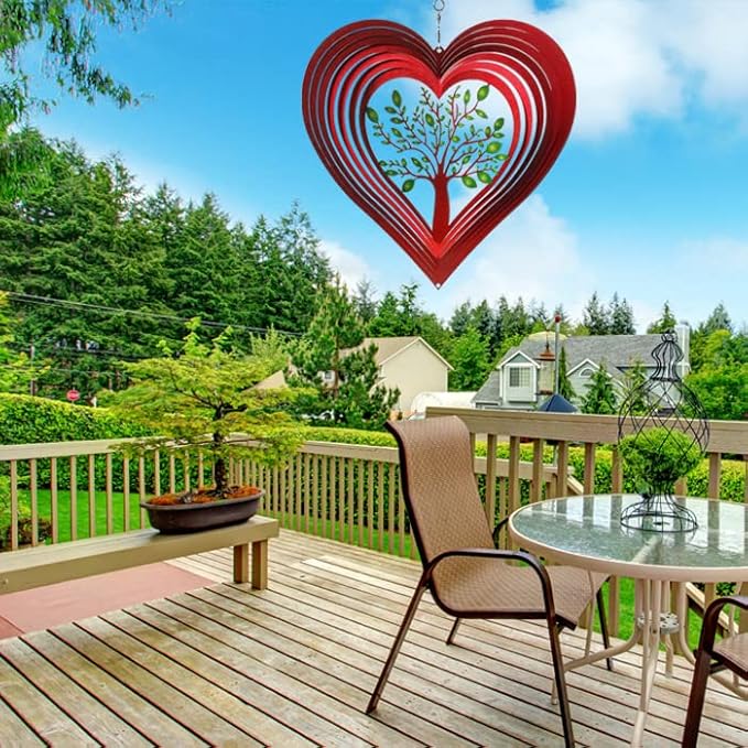 Heart Wind Spinners for Yard and Garden, Metal Ornaments for Garden Décor, Outdoor Wind Spinner, Heart Décor Gifts, Outdoor Garden Decoration, 12 inch Heart Wall Décor by ISEO