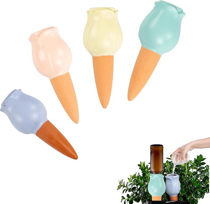 4-Pack Terracotta Self-Watering Spikes,Self Watering Planter Insert,Plant Watering Spikes,Plant Watering Globes,Automatic Slow Release Irrigation for Indoor and Outdoor Plants