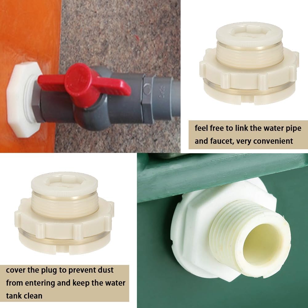 2" Female ABS Bulkhead Fitting, Plastic Water Tank Connector Adapter Fitting with Plugs for Outdoor rain Barrel Garden Hose Adapter Spigot kit Water Tank Gallon Drain Bucket(Set of 2)