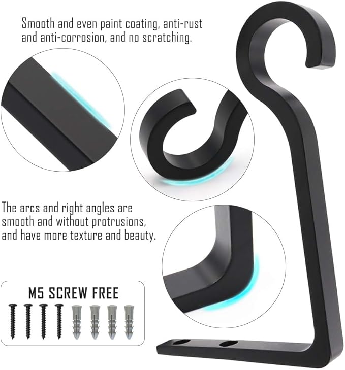 Hanging Plant Bracket 6inch Metal Plant Hook Shepherds Hook Decorative Wall Plant Hanger for Hanging Lanterns, Bird Feeder, Flower Basket, Home Decor Indoor & Outdoor 2 Pack (Black)