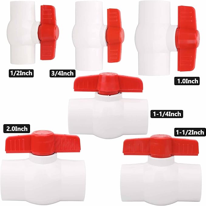 2Pcs 1-1/2" PVC Ball Valve Water Pipe Shut-off Valve Socket with Red T-Handle for Cold Water Supply lines, Irrigation Pipe fitting System(Socket x Socket), Schedule 40