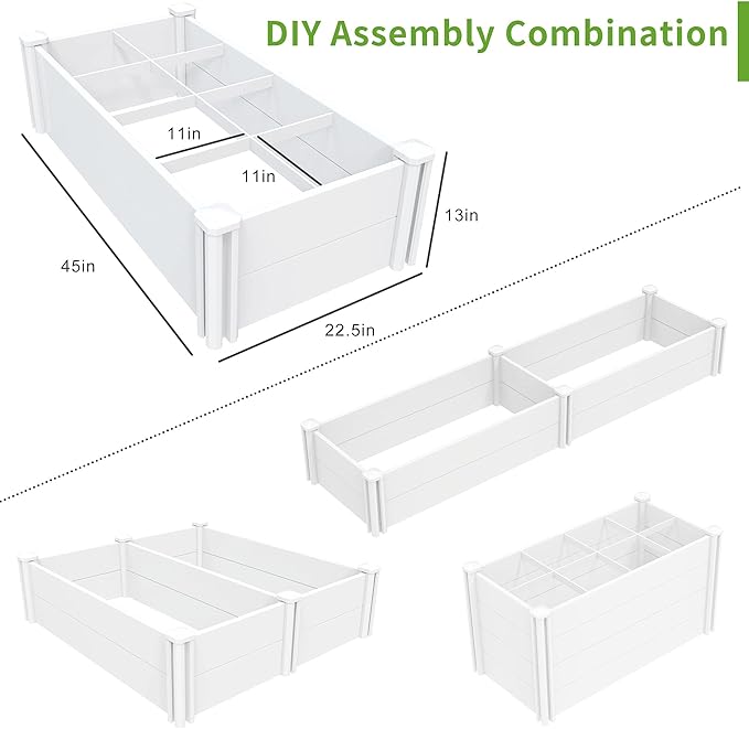 45''x22.5'' Raised Garden Bed Kit | Planter Box Outdoor for Gardening, Whelping Pen | Easy Vinyl Plastic Garden Planter Box with Grow Grid-White