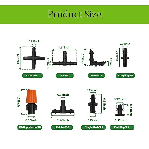 280 PCS Drip irrigation Parts,Drip System Parts,1/4 Inch Drip Irrigation Barbed Connectors (Nozzles, Nozzle Tees, Single Barbs, Couplings, Tees, Elbows, Plugs, Crosses) for Garden System