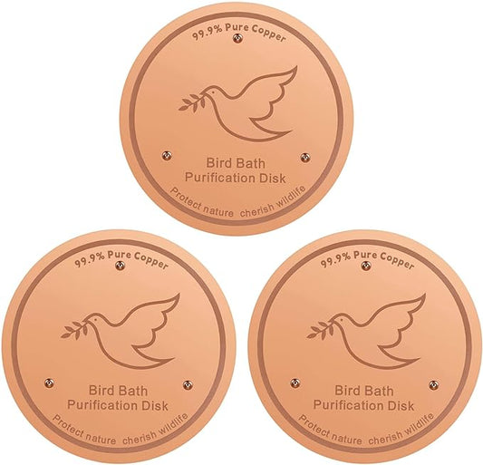 3Pack Bird Bath Copper Purification Disk | 0.6mm Reinforced 99.9% Pure Copper | Universal Fit for Outdoor Birdbaths(Birdbath Copper 3 Pack)