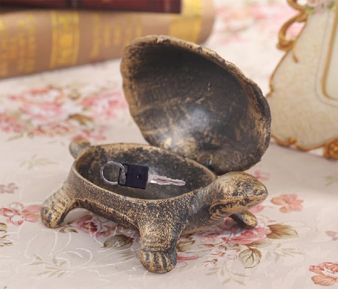 Garden Decoration Turtle Cast Iron Key Hider Stone Diversion Safe Key Outside Hider Hide-A-Key Holder Safely Hiding your Spare Keys for Outdoor Garden or Yard, Geocaching