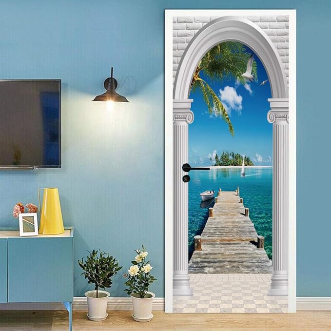 3D Door Stickers Murals - Peel & Stick Landscape - Wallpaper Decals - Removable PVC Waterproof Door Poster - Bedroom & Living Room Decoration - 37.4" x 84.6"