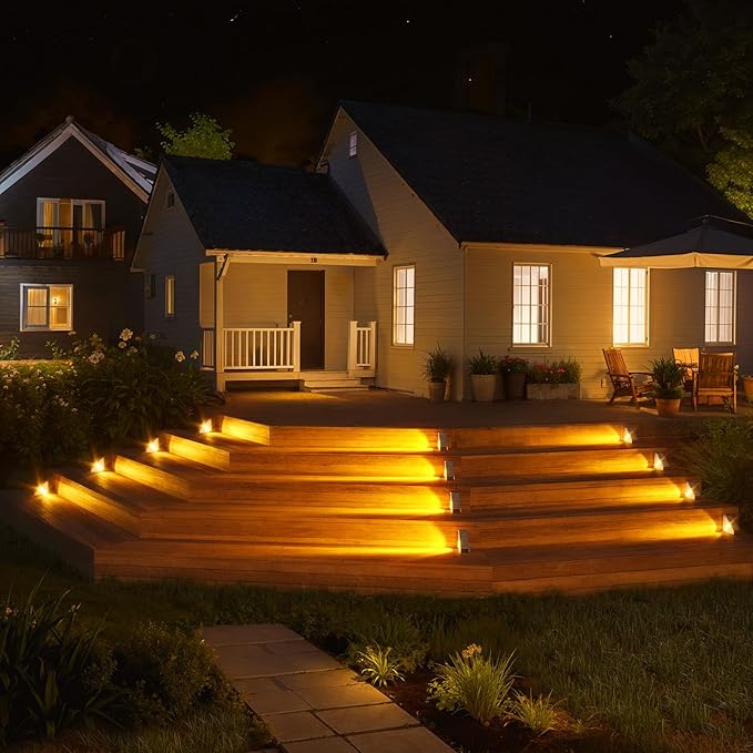 KINKAI Solar Step Lights Outside - 16 Pack Outdoor Stair Light Waterproof LED Triangle Deck Lamps for Garden, Patio, Yard, Front Door, Porch Decor (Warm Light)