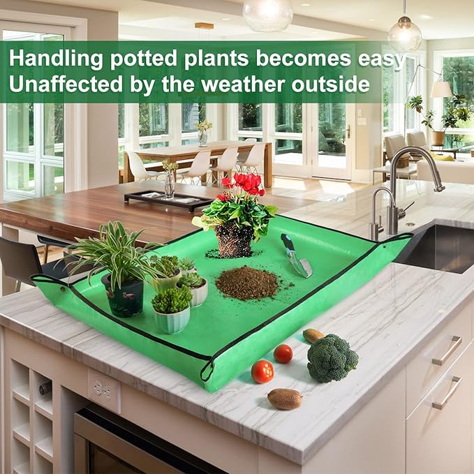 3 PCS 39.5"x 31.5" Large Repotting Mat for Indoor Plant Transplanting and Mess Control Thickened Waterproof Potting Mat Foldable Potting Tray Gardening Mat