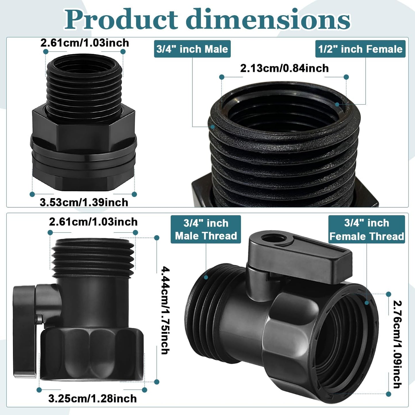 4 Pack Rain Barrel Spigot kit 3/4'' Plastic Garden Hose Shut Off Valve Kit With 3/4 GHT Bulkhead Fitting for Rain Barrels Aquariums Water Tanks Tubs Pools Spigot