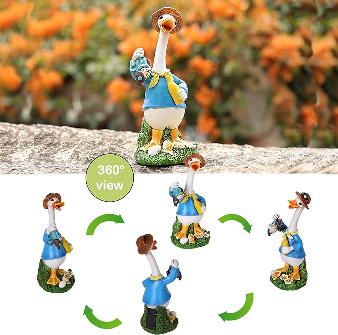 Garden Goose Statue Outdoor Decor, Funny Drunk Gnome Catched by Gardener Goose with Solar Bottle,Ideal Gifts for Women,Outdoor & Home Decor for Housewarming