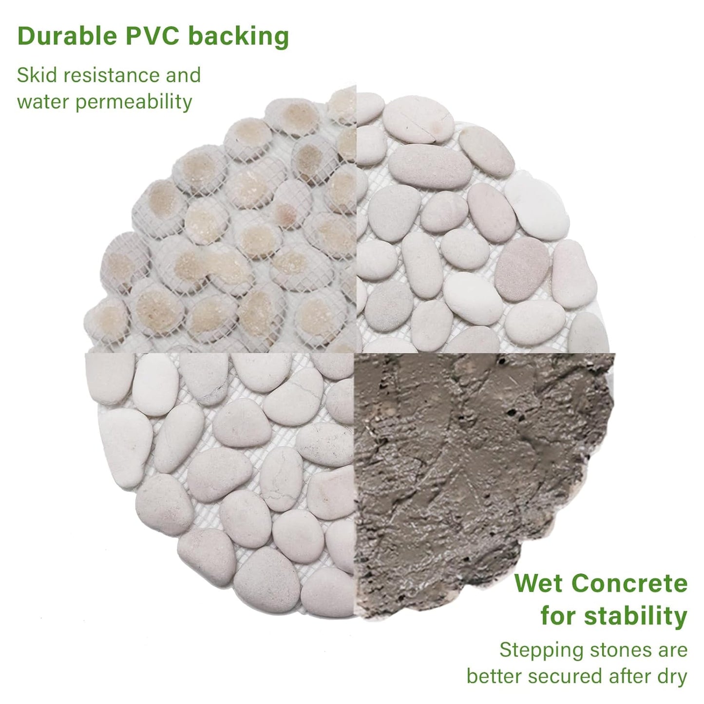 10in River Rock Stepping Stones Set - 6 Pack | Polished Pebble | Long-Lasting PVC Mesh Backing | Perfect for Garden Paths and Lawns Outdoor Landscaping Decoration | Rhombus and Round Set