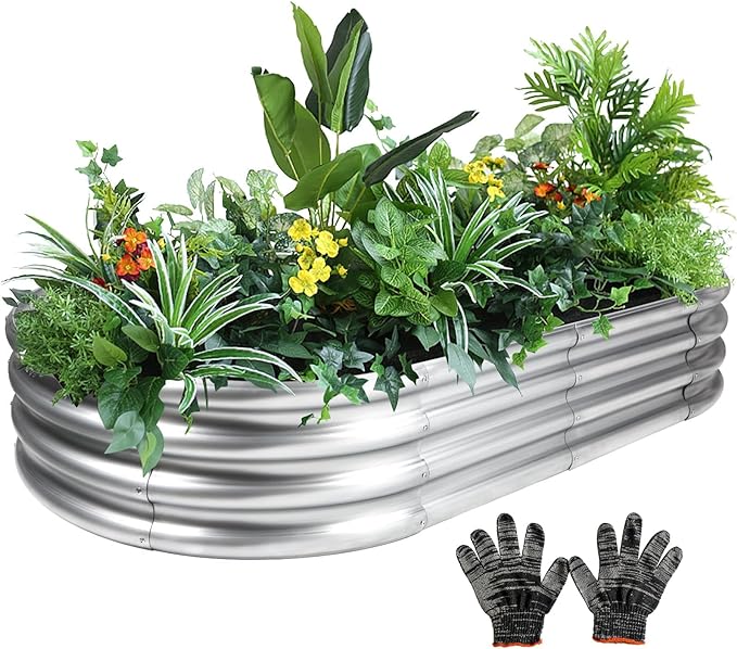 Galvanized Raised Garden Bed, 4x2x1 FT Thickening Raised Beds for Gardening, Oval Larger Space Planter Box for Outdoor for Herbs, Vegetables, Fruits
