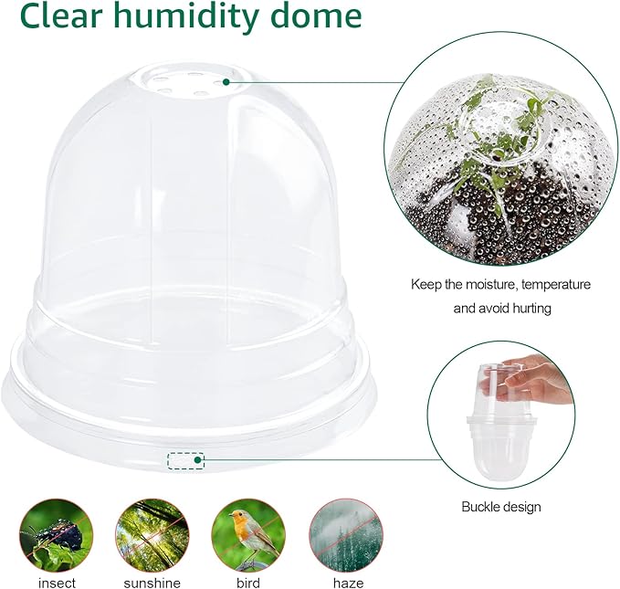 30 Packs 4 Inch Reinforced Clear Nursery Pots with Humidity Dome, Transparent Variety Pack Plastic Plant Pot Seedling Planter Seed Starter Flower